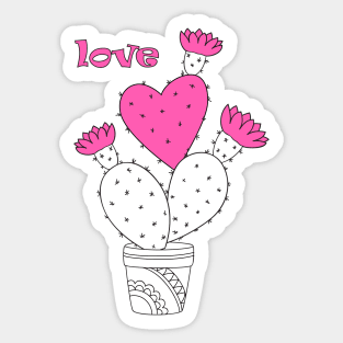 cartoon cactus with pink heart and love Sticker